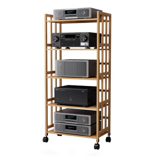 Genérico Consola estéreo Vintage y Mueble AV, Soporte para Altavoces Ajustable de 5 Niveles de Gran Capacidad, Estante rodante para componentes de Audio, Estante electrónico - Marrón Claro, 50 cm/19,