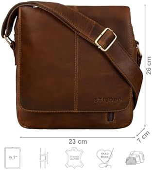 STILORD Finn kleine schoudertas mannen schoudertas vintage boodschappentas 8,4 inch schoudertas echt buffelleer Kleur:cognac - donkerbruin