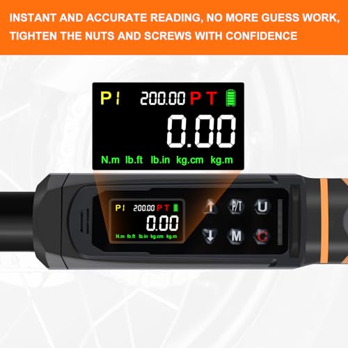 Digital Torque Wrench 1/2 Drive, 2.2-147.5 Ft.lb, 1/2 Digital Torque Wrench ±1% Accuracy with Vibration, Buzzer and LED Alert, Suitable for Car, Motorcycle and Bicycle