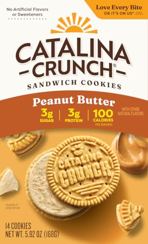 Image of Catalina Crunch Protein Cookies, 4g Protein per Serving | Low-Sugar Sandwich Cookies | Gluten Free, Vegan | Keto Dessert Snacks - Peanut Butter, 5.9 oz. (14 Count)