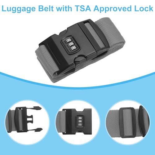 Image of PATIKIL Luggage Straps, 4 Pack Suitcase Straps Adjustable Luggage Belts Strap with Combination Lock for Luggage Suitcases Travel, Gray