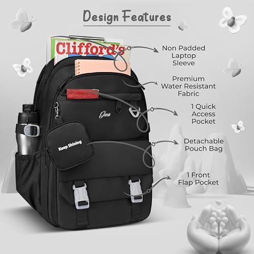 Image of Gear Grace 19 inch /40L Large Water Resistant School Bag | Casual Backpack | Daypack | Travel Backpack | Kids Bag for Boys /Girls (Black - Black)