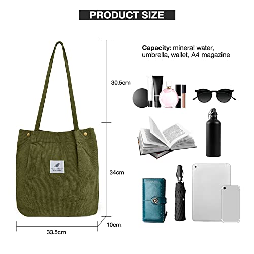 Hommtina Corduroy Tote Bag For Women Girls Shoulder Bag With Inner Pocket For Work Beach Lunch Travel Shopping Grocery  thumb #1