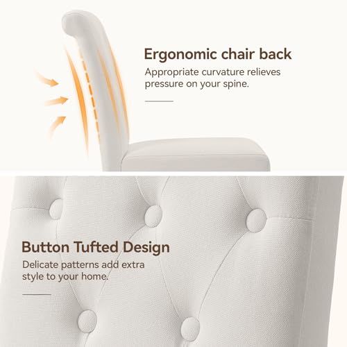 Welzona Upholstered Dining Chairs Set of 4, Button Tufted Parsons Dining Chair with Solid Wood Legs, Modern Fabric Side Chair for Hotel/Dining Room/Kitchen/Restaurant- White