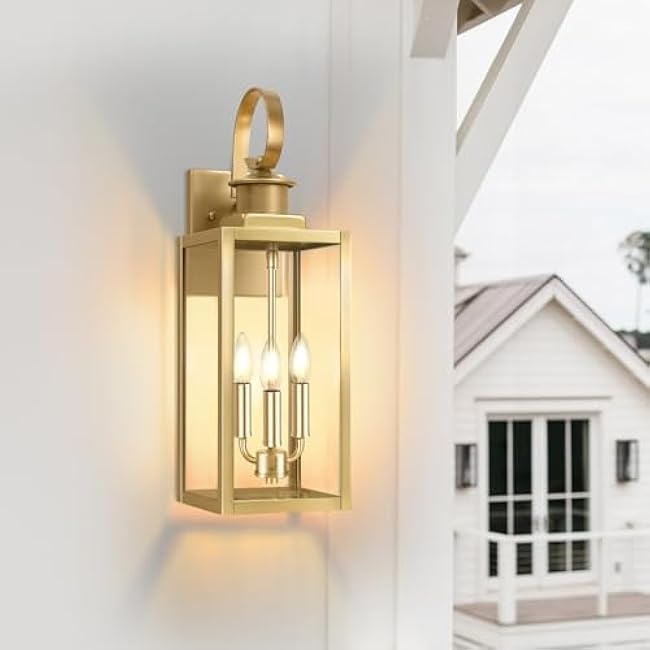 19'' Large Outdoor Wall Lantern Gold Outside Wall Sconce Lights Exterior Lighting Fxitures