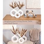 VELOVA Set of 3 White Ceramic Vase with 65 PCS Dried Pampas Grass Flowers Aesthetic Boho Modern Small Round Cute Vases for Decor Living Room Coffee Table Shelf Bedroom Office Desk Home Gifts Women Mom - Image 4