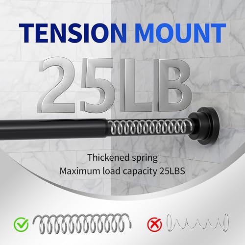 Image of Mcrbeay Shower Curtain Rod, 1 inch Diameter Heavy Duty Tension Shower Rod, Non Slip Adjustable 28-102 inch No Drilling Shower Curtain Rods Spring Tension For Bathroom, Shower Stall, No Rust, Black