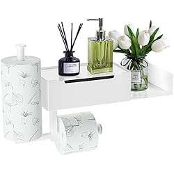 Estanteria Otaku Portarrollos Papel Higienico, Porta Rollos de Papel Higienico con Placas de extensión, Portarollos Papel Higienico Adhesivo con 2 Portarrollos de Papel de Repuesto, Blanco