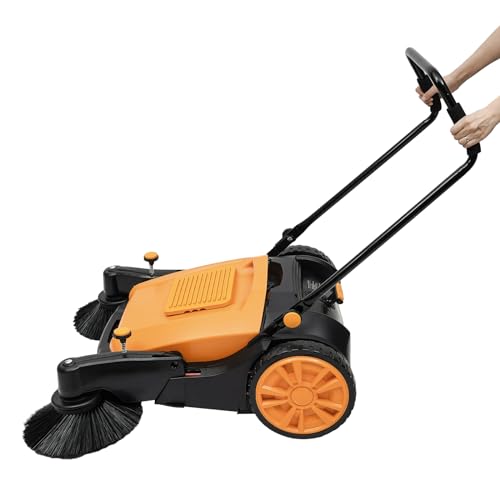 Hand Push Sweeper, 41-Inch Lightweight and Foldable Sweeper, 5 Adjustable Gears Sweeper, 39611ft²/H Cleaning Speed, Sweeper with 14.53Gal Large Capacity Dust Container, for Warehouses, Factories