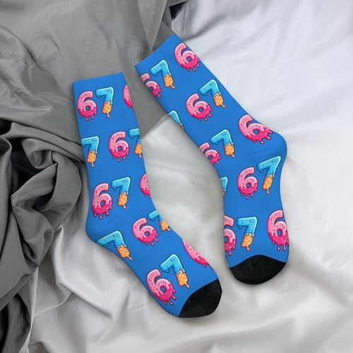 67 Socks Meme Funny 6 7 Socks Novelty Design for Girls Boys Women Men (Ice Cream Blue M)