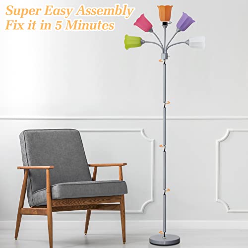 Gyrovu Medusa Led Floor Lamp, Multi Head Modern Tall Lamp With Adjustable Gooseneck Standing Lamps Led Tall Lamp For Living Room Bedroom Kids Room Office 6 Color Lampshades Bulb Not Included Silver thumb #6