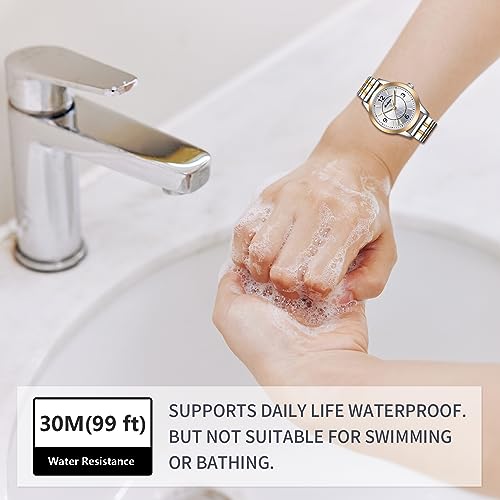 BOSHIYA Stretch Band Watch Easy Read for Women’s, Expansion Band Stainless Steel, Silver Ladies Watches