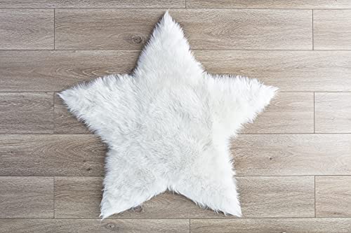 Machine Washable Faux Sheepskin White Star Rug 3' x 3' - Soft and Silky - Perfect for Baby's Room, Nursery, playroom (Star Large White)