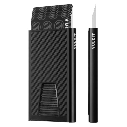 Image of VULKIT Credit Card Holder for Men, Aluminum POP UP RFID Blocking Card Case, Carbon Black
