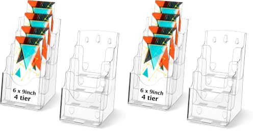 Crtiin 4 Pack 4 Tier Acrylic Brochure Holder 6 X 9 Inch, Clear Display