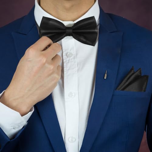 Didiseaon Kit de Cummerbund, Corbata y Pañuelo Negro Ajustable miniatura 6