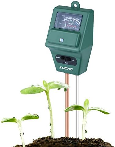 kuman 3 in 1 Gartenbodentester Pflanzenfeuchtesensor Messgerät Licht PH Bodentestkit für Haus Garten Rasen Bauernhof Innen und Außenbereich Keine Batterie erforderlich KP03
