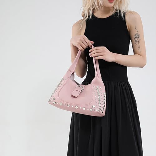 Vintage Shoulder Bag With Studded Design PU Leather Underarm Bags Casual Bucket Handbag For Trendy Women And Teens Casual Day4