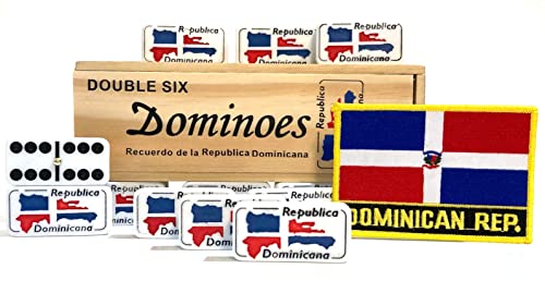 Double Six Dominican Republic Flag Engraved Dominoes miniatura 1