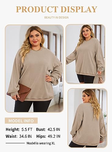 Image of Eytino Women Plus Size Sweatshirt Oversized Crew Neck Long Sleeve Tops | Fall Fashion Clothes 2026, Oversized Sweat Shirt, Soft Comfy Pullover, Travel Casual Work Lounge Daily Outfit