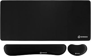 iCasso Mouse Pad Set, Extended Gaming Mouse Pad+Keyboard Wrist Rest Support+Wrist pad, Extended Desk Pad with Stitched Edges (35.4 x 15.7 inch), Non-Slip Waterproof Mouse Pad for Home Office Game