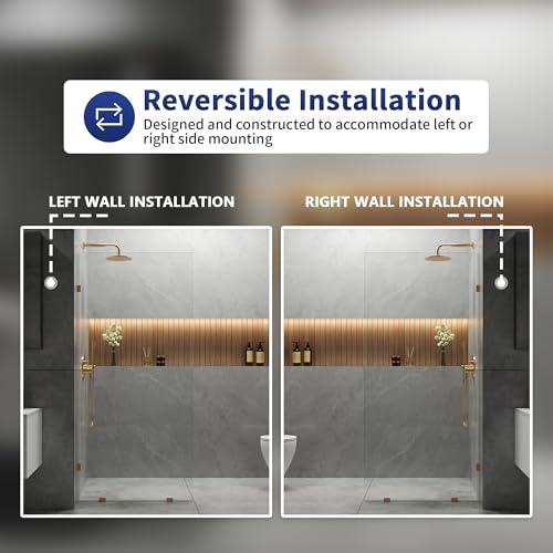 Image of DeerValley 34 inchx74 inch Shower Glass Panel, 5 /16'' (8mm) Thick Fixed Glass Shower Panel, Frameless Shower Screen for Walk in Shower, Tempered Glass Half Door with Stainless Steel Clamps (Gold)