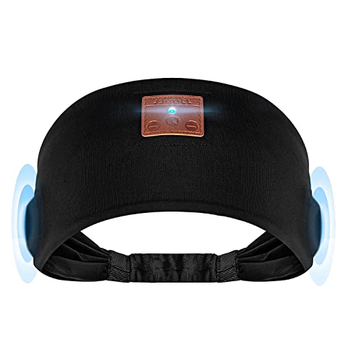 Schlafkopfhörer, Stirnband Kopfhörer Bluetooth ist leicht und atmungsaktiv, Starke Elastizität, mit HD Stereo Lautsprecher und Mikrofon, Kopfhörer Stirnband für Training Yoga Laufen (Schwarz)