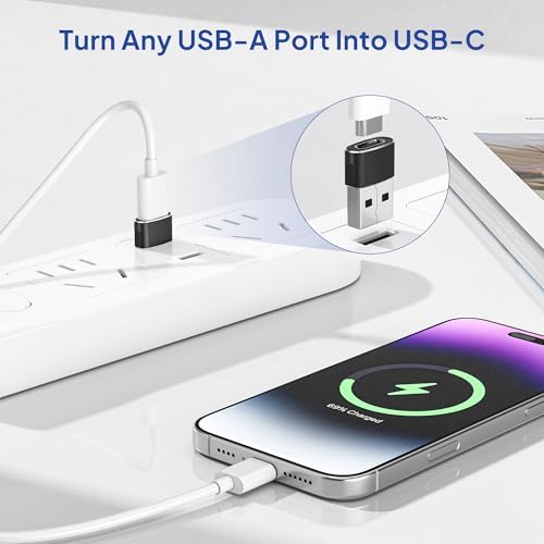 Elebase USB to USB C Adapter for iPhone 17 4Pack,USBC Female to A Male Car Charger Adapter,Type C Converter Apple 17e 16 Pro Max 15 14 Plus,iWatch Watch 11 10 Ultra 3,iPad Air,Samsung Galaxy S26,Black