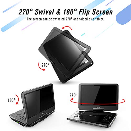 TENKER 14.4 “ Portable DVD Player with 12.1" Swivel Screen, Rechargeable Battery with SD Card Slot and USB Port,1.8M Car Charger and Power Adaptor - Thumbnail 4