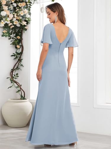 Women's V Neck Mother of The Bride Dresses for Wedding Chiffon Pleated Long Evening Formal Gown3