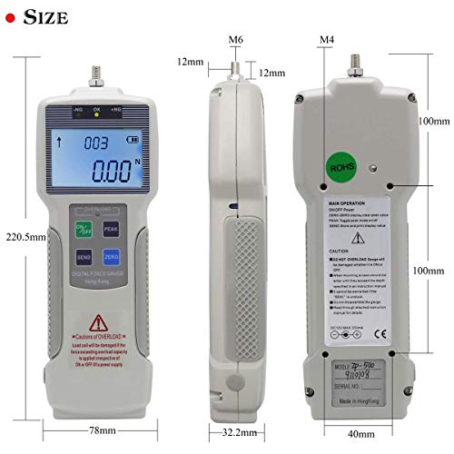 BAOSHISHAN Digital Force Gauge Push Pull Gauge Tester with USB RS232 Interface LCD Force Measuring Instruments Thrust Meter for Lab Force Test Destructive Test ZP (50N with Plastic case)