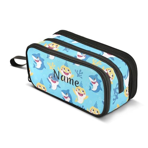 Image of Custom Cute Baby Shark Pencil Case Box Boys Girls Personalized Name Large Pencil Pouch Stationery Pen Bag Organizer for Kids Adults School Office