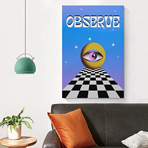 Kayamu Observe Eye Trippy Print - Checkerboard 90S Poster, All Seeing Eye, Funky Surrealism Canvas Wall Art Print Poster For Home School Office Decor Unframe 20X30Inch(50X75Cm) #TOP3