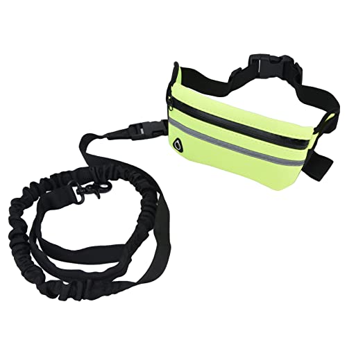 No Hands Dog Leash, Dog Leash with Pouch Dog Waist Belt Dual Handle Dog Leash Bungee Dog Leash Walking Dog Leash Dog Leash for Hiking (Grass Green)