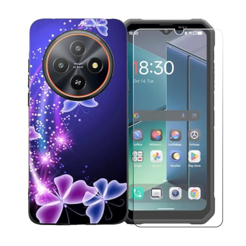 LCEHTOGYE �K�p Blackview Fort 2 +�����K���X�X�N���[���v���e�N�^�[�p�P�[�X�A�K�p Blackview Fort 2 (6,56")�ƌ݊����̂���u���b�N�\�t�gTPU�V���R���Q���P�[�X�ی�J�o�[ BST7