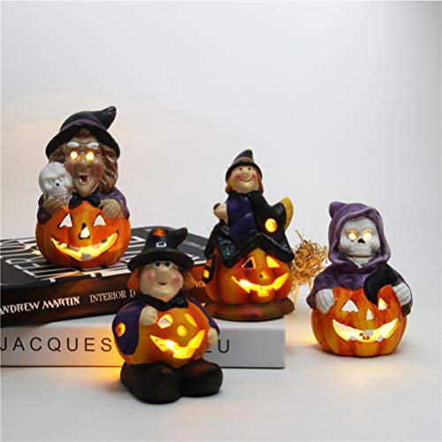 Amosfun 4 peças LED Halloween abóbora bruxa enfeite cerâmica noite luz Halloween Ação de Graças outo
