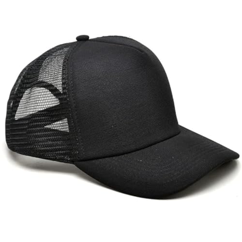 Boné Trucker Aba Curva, Tela Redinha, Snapback, Ajustável, Preto Unissex