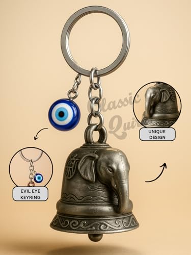 Image of Evil Eye Hooked Guardian Bell Keychain - Protective Lucky Charm Bell with Clip Hook for Bike, Car, Key & Bag | Spiritual Good Luck Talisman Gift