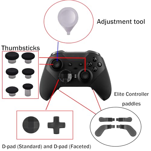 Image of Dogxiong 13 in 1 Elite Controller Paddles for Xbox Elite Series 2 Core Controllers Component Set with 6 Metal Thumbsticks & Tool, 2 D-Pads, 4 Paddles for Xbox Elite Series 2 (Black)