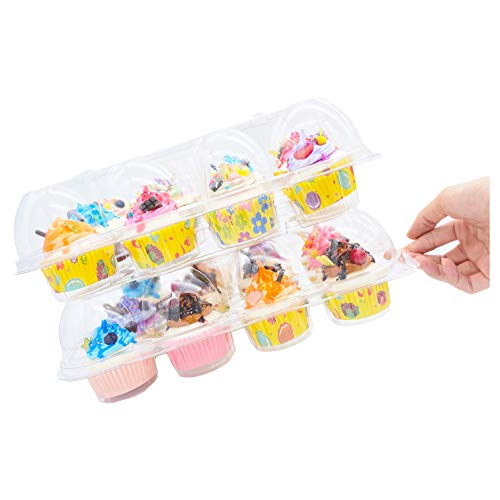 Set of 15 - BPA FREE Plastic Disposable Standard 12 Cupcake Holder Carrier - Clear Tall dome for Tall Frosting Decoration