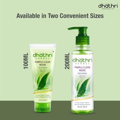 Image of Dhathri Pimple Clear Neem Facewash | Best Face Wash for Pimples | Reduces Acne and Cleanses Pores | Soap and Mineral Free Neem Tulsi Facewash | 200 ml