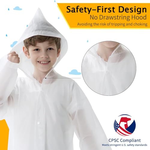 Opret 2 Pack Raincoats for Kids, Reusable Rain Ponchos with Hood and Sleeves Waterproof Rain Coats for Boys and Girls4