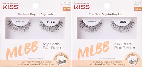 Image of KISS MLBB My Lash But Better Everyday Wearable Volume False Eyelashes with Superfine Band Technology, Easy To Apply, Reusable, Cruelty-Free, Contact Lens Friendly, Style Blessed, 1 Pair (Pack of 2)