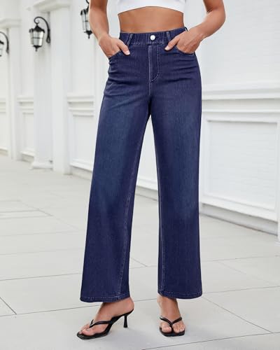 GRAPENT Wide Leg Jeans for Women High Waisted Trendy Pull On Elastic Waist Soft Stretchy Denim Pants Sweatpant Jeans2