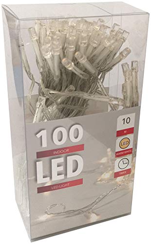 HiT 100 Cadena de luz LED Blanca cálida operativos batería + Temporizador Cable Transparente (20027)