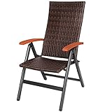 tectake 800721 Alu Polyrattan Gartenstuhl klappbar für Garten, Balkon und Terrasse, verstellbare Rückenlehne, witterungsbeständig, Klappstuhl mit Armlehne (Braun-Braun)