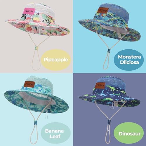 Custom Name Baby Sun Hat, Personalized Leather Label Baby Bucket Hat with Mesh Wide Brim, Toddler Beach Hat Baby Hats4