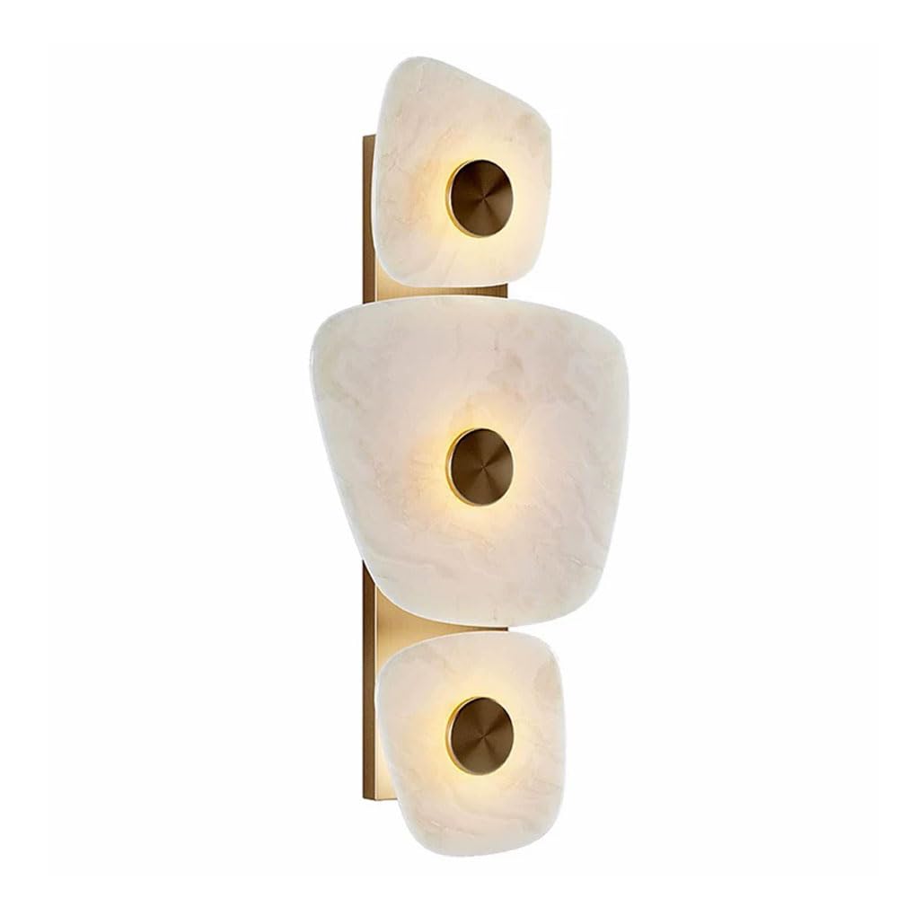 GUOGUOSM Medieval Industrial Style LED Wall Light, Natural Alabaster Wall Sconce, 18.9in Marble Brass Wall Lamp, Bedroom Stair Dining Room Decorative Lighting Fixtures
