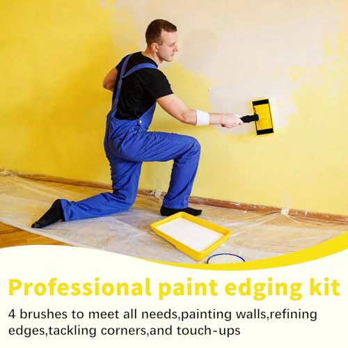 14 Pcs Walls Paint Edger Tool Professional Paint Edger Kit 4 Shape Trim Pads (7\"+4\"+1\"+V-Corner) with 9 Refills 360° Rotating Handle and 7\" Tray Edge Painting Tool Set for Corners Walls and Ceilings - Thumbnail 7