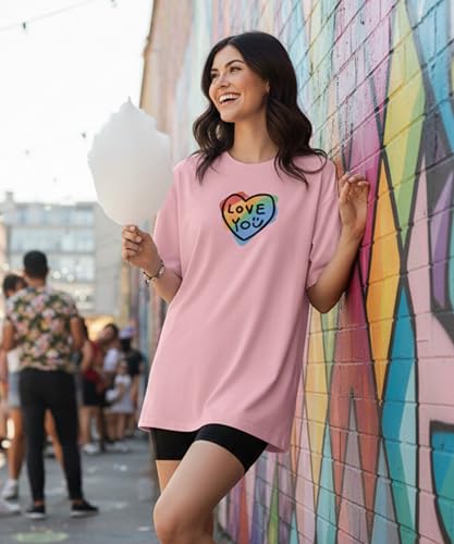 Image of SHODOX Women's Cotton Blend Oversized Drop Shoulder Printed T-Shirt | Soft, Breathable & Light Weight | Loose Fit Stylish Top for Girls with Premium Graphic Print